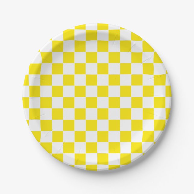 Checkered yellow and White Paper Plates (Front)