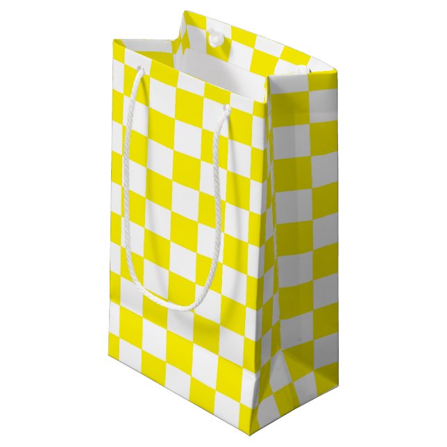 Checkered Yellow and White Small Gift Bag (Front Angled)