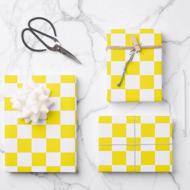 Checkered yellow and White Wrapping Paper Sheets (Front)