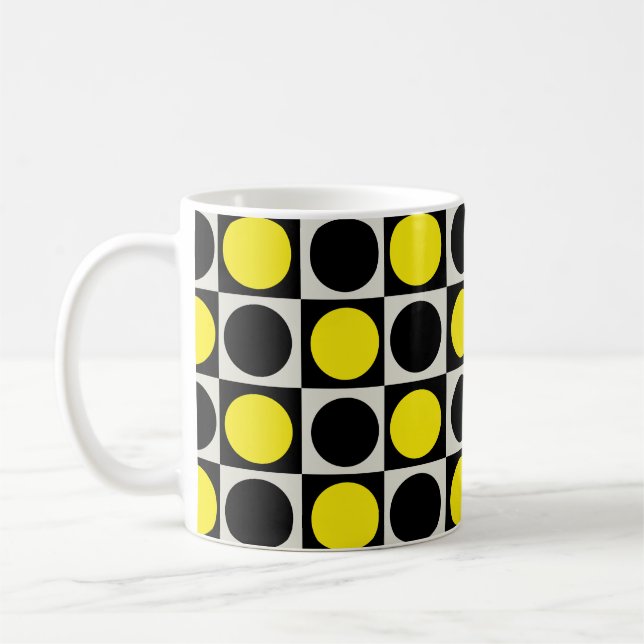Checkered Yellow Black Dots Pattern Design  Coffee Mug (Left)
