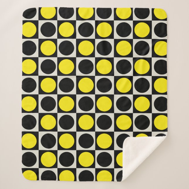 Checkered Yellow Black Dots Pattern Design  Sherpa Blanket (Front)
