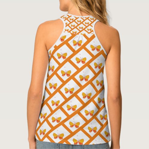 Checkered Yellow Butterfly All over_print Tank Top