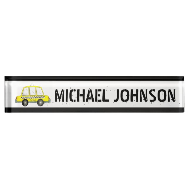 Checkered Yellow New York City Taxi Cab NYC Desk Name Plate (Front)