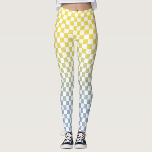 Checkered Yellow to Light Blue Gradient Pattern Leggings