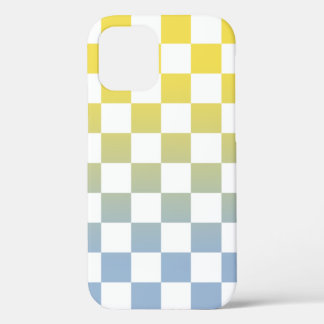 Checkered Yellow to Light Blue Ombré Pattern iPhone 12 Case
