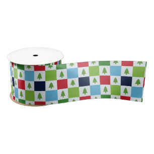 Checkers Christmas Tree Pattern - Red, Green, Blue Satin Ribbon