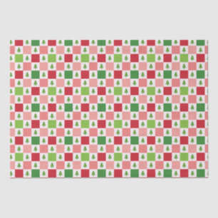 Checkers Christmas Tree Pattern - Red, Pink, Green Tissue Paper