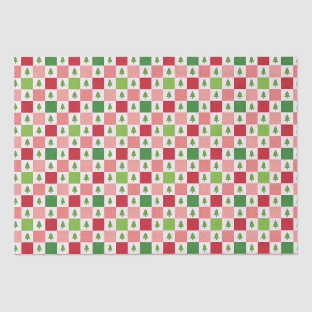 Checkers Christmas Tree Pattern - Red, Pink, Green Tissue Paper (Front)