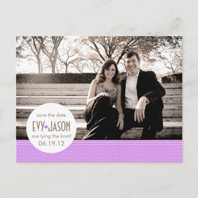 Checkers + Dots- Custom Save the Date - Lavender Announcement Postcard (Front)