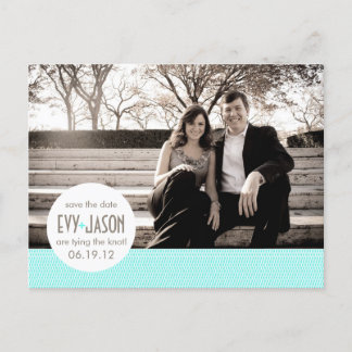 Checkers + Dots- Custom Save the Date - Teal Announcement Postcard