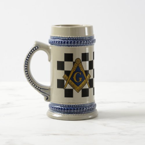 Checkers Masonic Freemasons Square and Compass Beer Stein