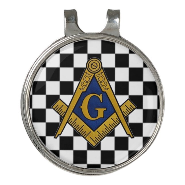 Checkers Masonic Freemasons Square and Compass Golf Hat Clip (Front)