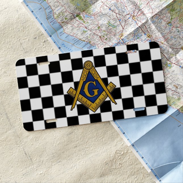 Checkers Masonic Freemasons Square and Compass License Plate (In Situ)