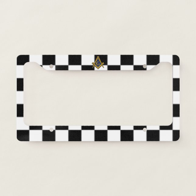 Checkers Masonic Freemasons Square and Compass License Plate Frame (Front)