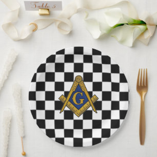 Checkers Masonic Freemasons Square and Compass Paper Plates