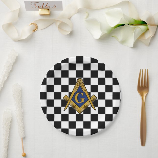 Checkers Masonic Freemasons Square and Compass Paper Plates (Wedding)