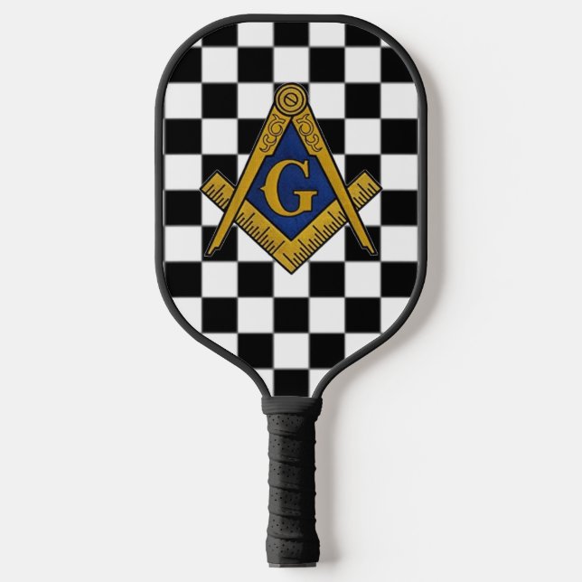 Checkers Masonic Freemasons Square and Compass Pickleball Paddle (Front)