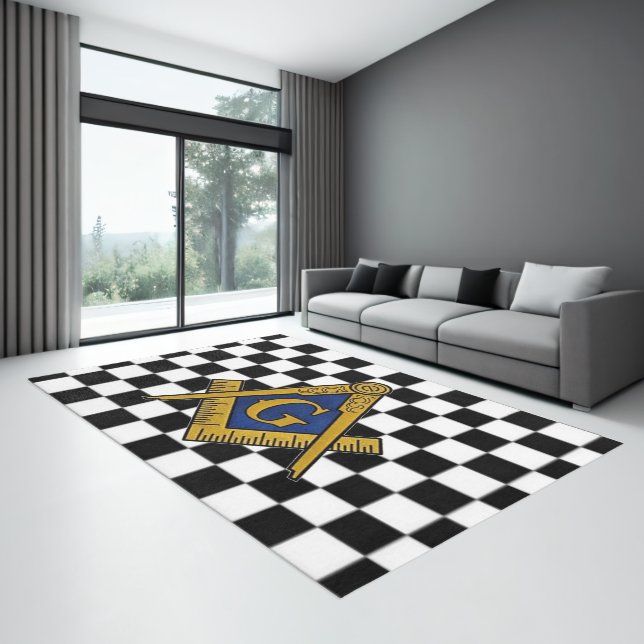 Checkers Masonic Freemasons Square and Compass Rug (Insitu (Indoor 3))