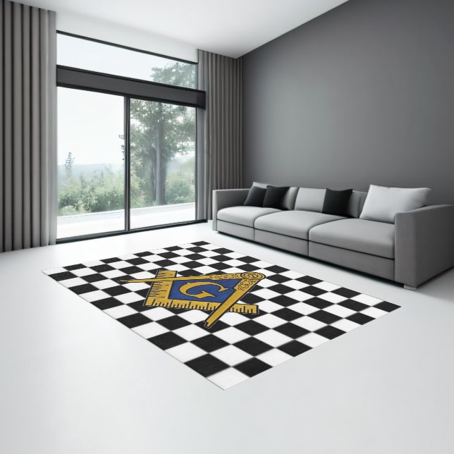 Checkers Masonic Freemasons Square and Compass Rug (Insitu (Indoor 3))