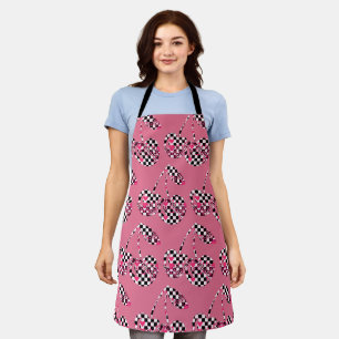 Checkers & Pink Hearts Patterned Cherries Big Apron