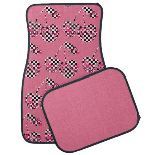 Checkers & Pink Hearts Patterned Cherries Big Car Floor Mat