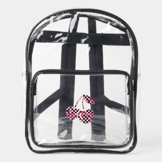 Checkers & Pink Hearts Patterned Cherries Big Clear Backpack