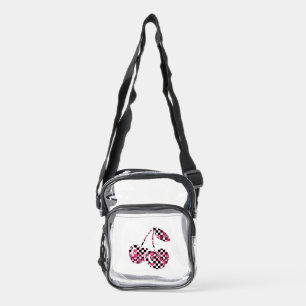 Checkers & Pink Hearts Patterned Cherries Big Clear Crossbody Bag