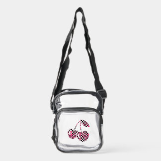 Checkers & Pink Hearts Patterned Cherries Big Clear Crossbody Bag