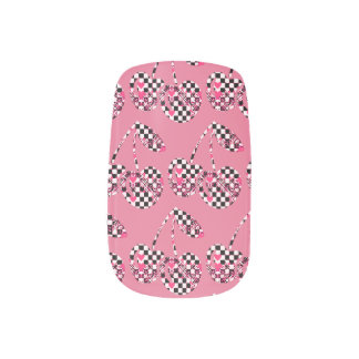 Checkers & Pink Hearts Patterned Cherries Big Minx Nail Art