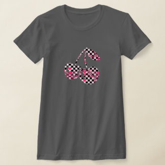 Checkers & Pink Hearts Patterned Cherries Big T-Shirt
