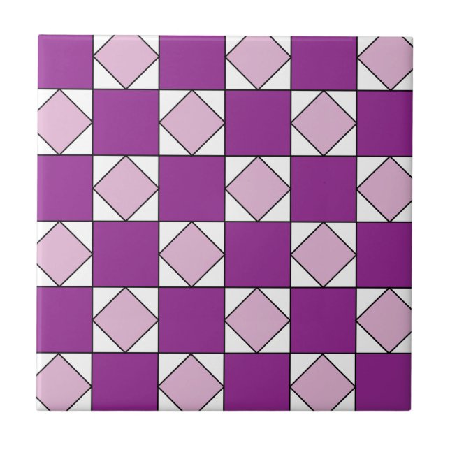 Checkers Purple Square Diamond Checkers Ceramic Tile (Front)