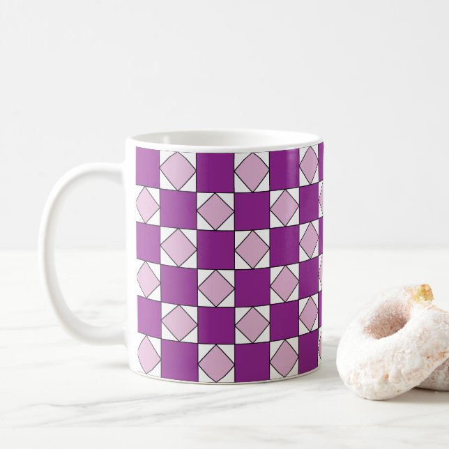 Checkers Purple Square Diamond Checkers Coffee Mug (With Donut)