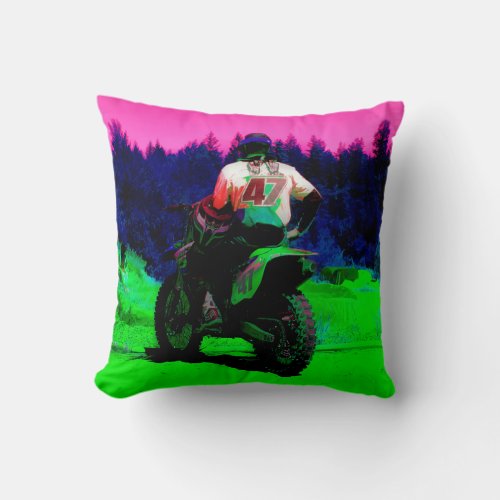 Checking the Track _ Motocross Racer Throw Pillow