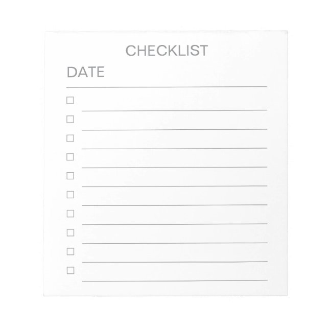 Checklist With Date - 40 Page Notepad (Front)