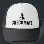CheckMate black chess pawn trucker hat<br><div class="desc">CheckMate black chess pawn trucker hat. Cool cap for chess lover,  player,  friends,  fan,  dad,  grandpa,  boss,  coworker,  teacher,  student etc. Use ALT code to change the icon into a pawn,  rook,  bishop,  knight,  queen or king. ♕♔♘♗♖♙ ♚♛♞♝♜♟</div>
