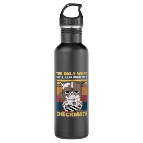 Checkmate Cat Kitten Retro Chess Player Gift Chess Stainless Steel Water Bottle