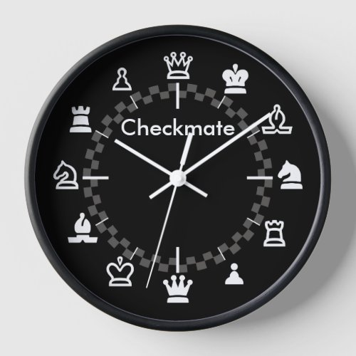 Checkmate Chess Wall Clock _ checkerboard on black