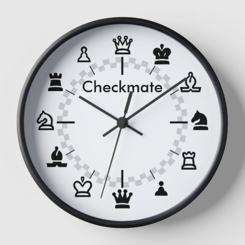 Checkmate Chess Wall Clock _ checkerboard on white