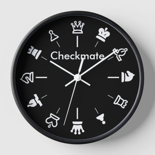 Checkmate Chess Wall Clock _ on black