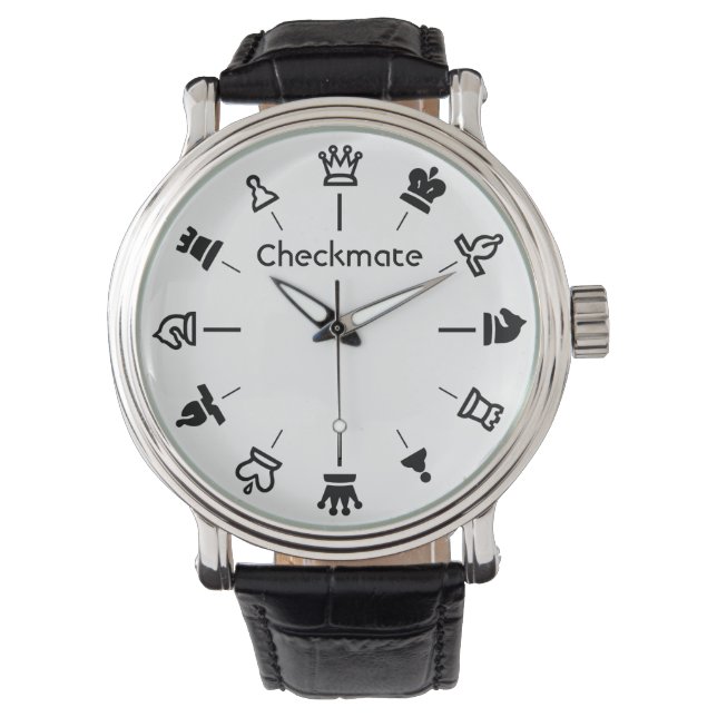 Checkmate Chess Watch - chess pieces on white (Front)