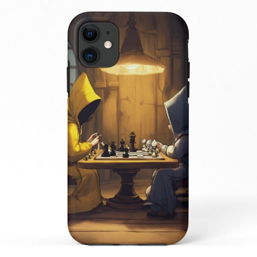 "Checkmate in the Shadows: Six's Chess Challenge" iPhone 11 Case