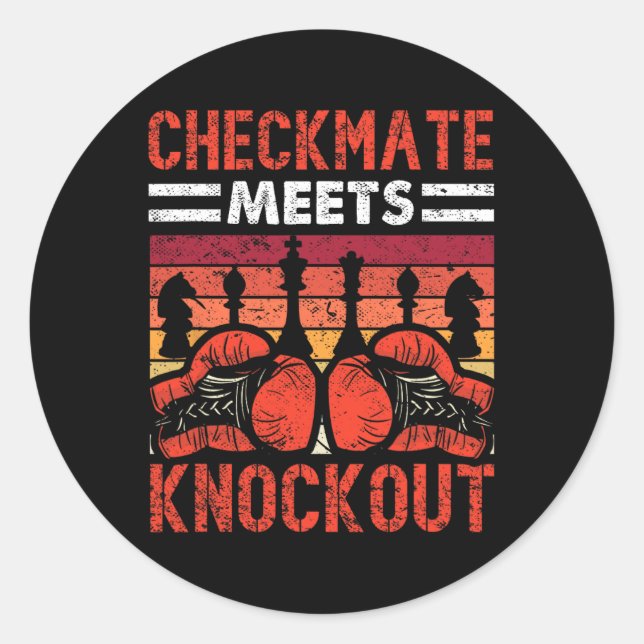 Checkmate Meets Knockout Battle Fun  Classic Round Sticker (Front)