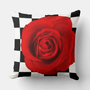 Checkmate Rose elegant rose on a checkered back  Throw Pillow