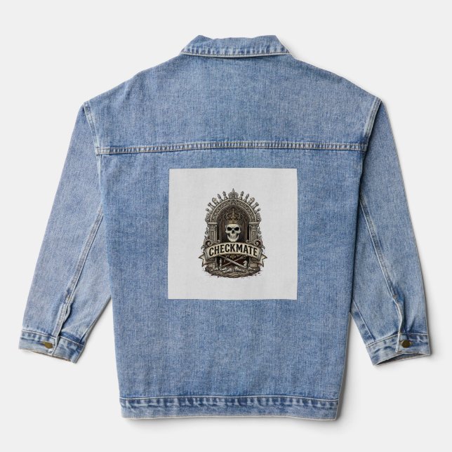 Checkmate Skull King Vintage Chess Denim Jacket (Back)