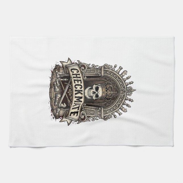 Checkmate Skull King Vintage Chess Kitchen Towel (Horizontal)