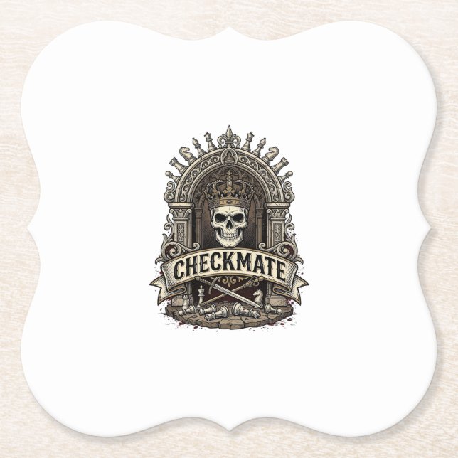 Checkmate Skull King Vintage Chess Paper Coaster (Front)