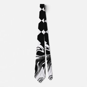 Checks and Swirls - Black and White Neck Tie