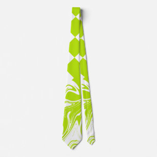 Checks and Swirls in Lime Green and White Neck Tie