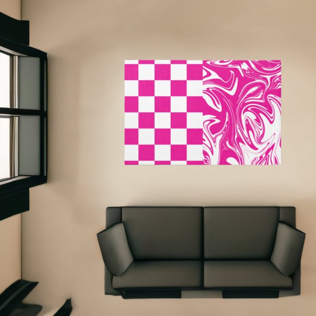 Checks and Swirls in Magenta and White Rug (Insitu (Indoor 1))