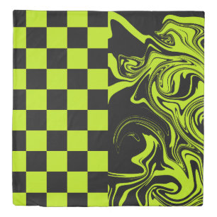 Checks and Swirls - Lime Green and Black Duvet Cover